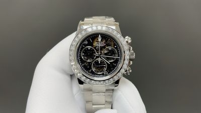 PPM Rolex stainless steel band Vintage Black Face Transparent Diamond Bezel Silver Oyster Strap Watch